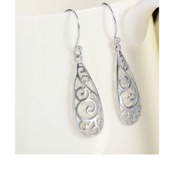 NEW Women earrings filigree tear drop dangle SS925 - Picture 1 of 2